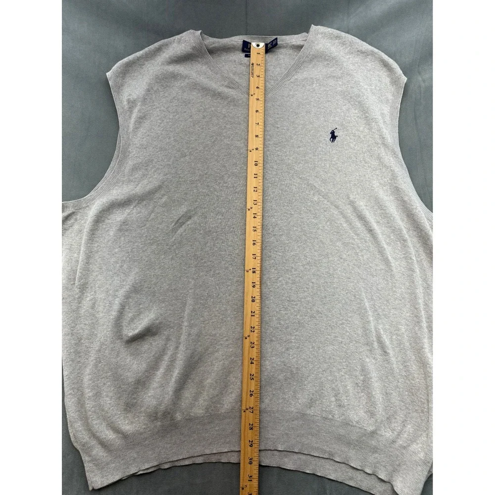 Polo Ralph Lauren Mens 3XLT‎ Pima Cotton V Neck Sweater Vest Heather Gray Tall
